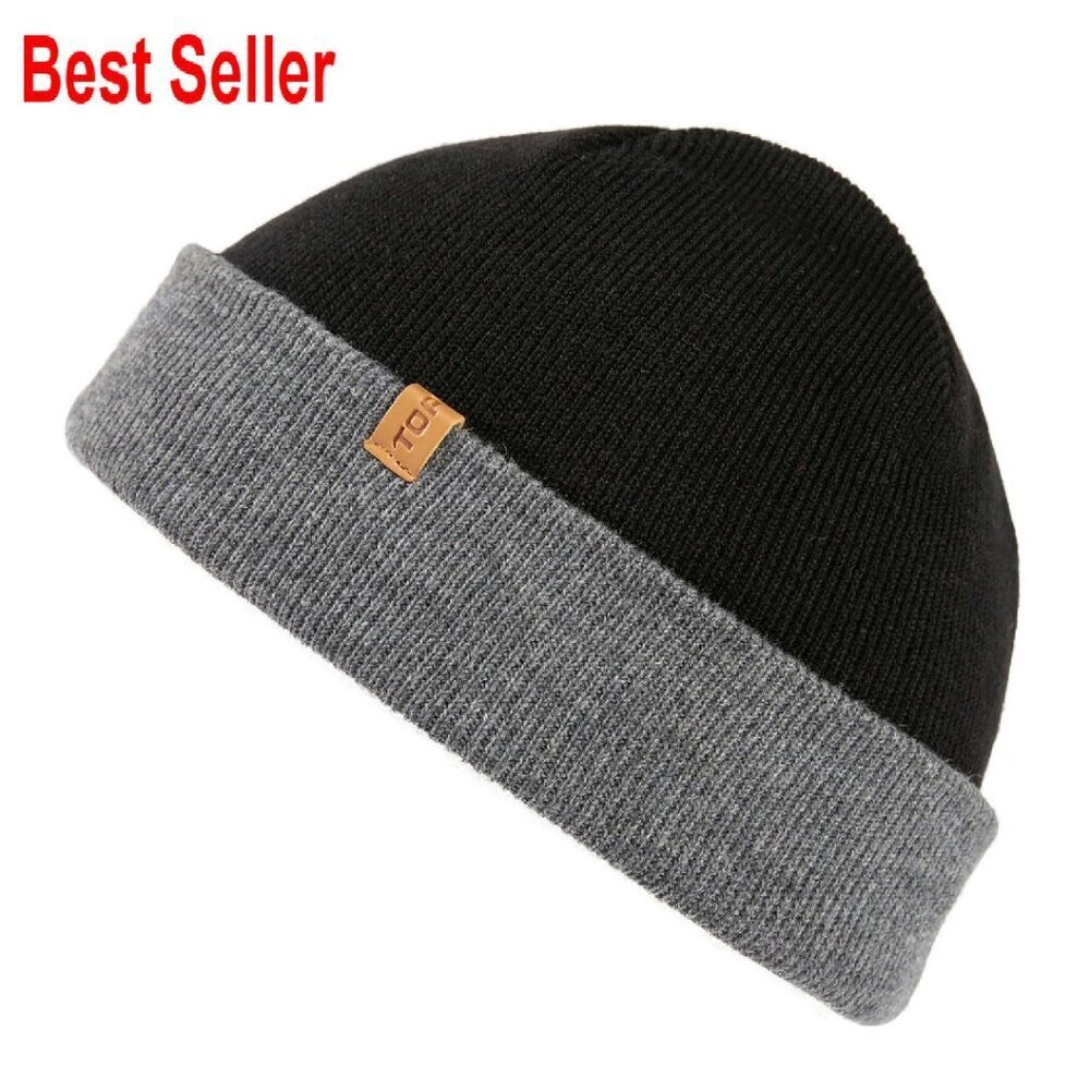 Merino Wool Fisherman Beanie Dual Layer Knit Hat Large Head Fit